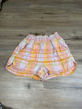American Eagle Resort Plaid Linen Blend Hem Shorts Medium